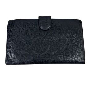 Chanel Black Caviar Leather CC Logo Long Wallet